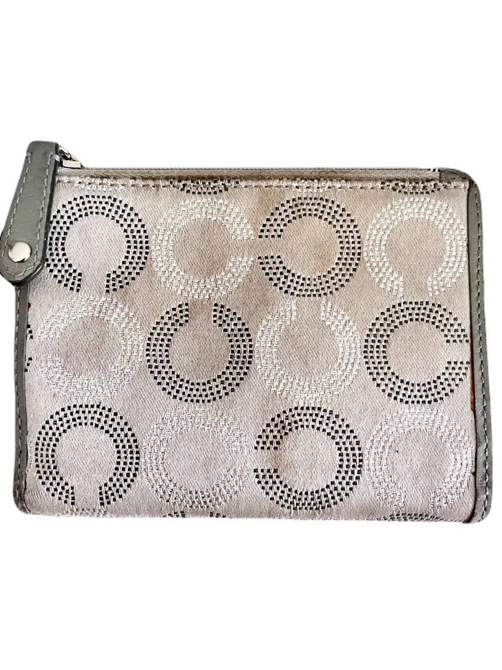 Coach Silver Jacquard and Grey Leather ‘Madison Dotted Op Art’ Medium Wallet - Picture 3 of 11